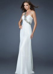 Ivory One Shoulder Glitter Open Back Long Formal Dress